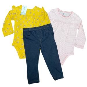 Carter’s Girl's 2 Bodysuits Pink Faux Jean 3 Piece Set Size 12 Month's NWT